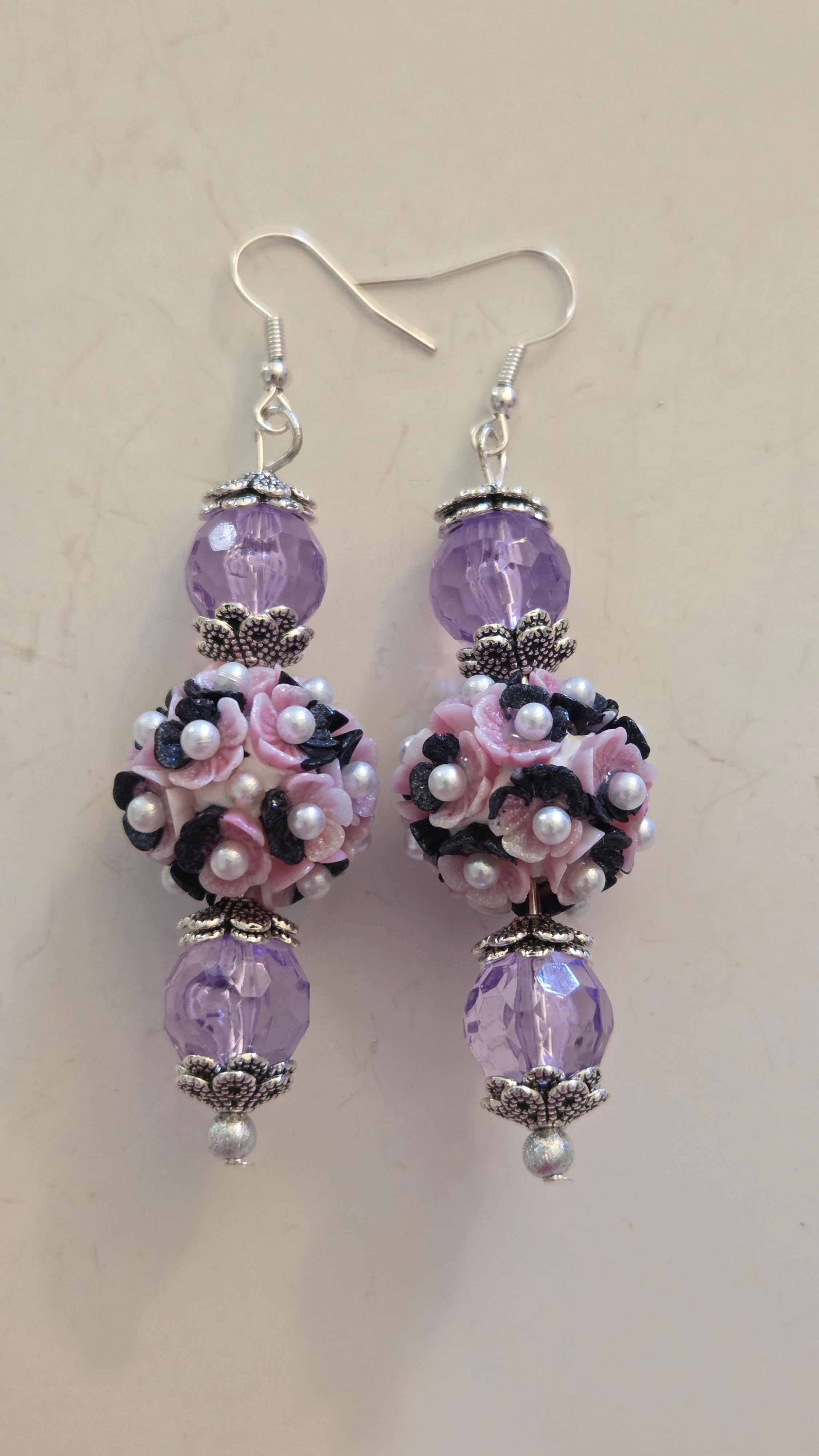 Purple & Pink Flower Bead Earrings   #4808