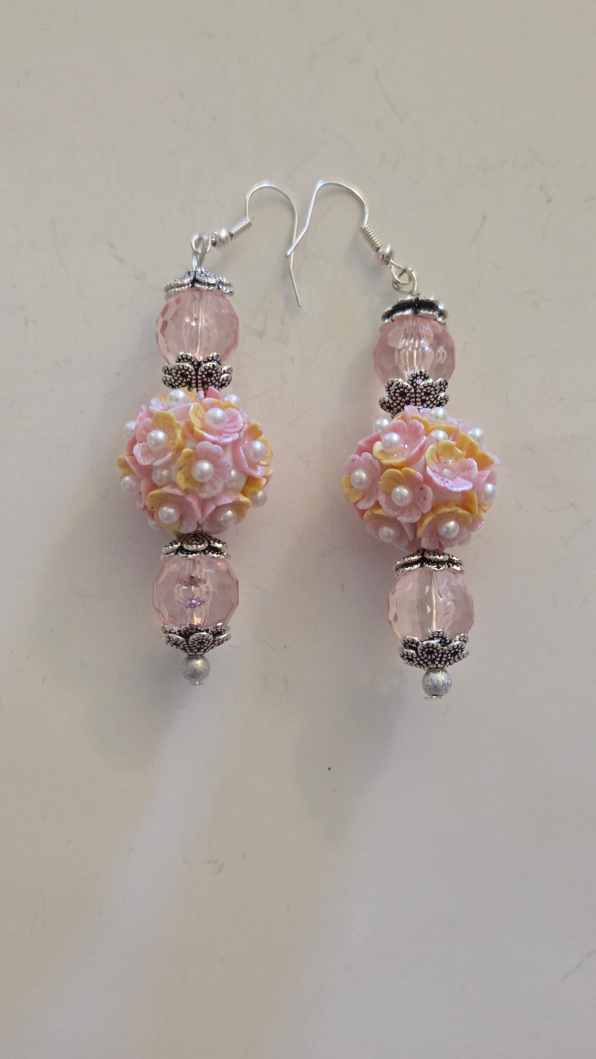 Pink & Yellow Flower Bead Earrings    #4805