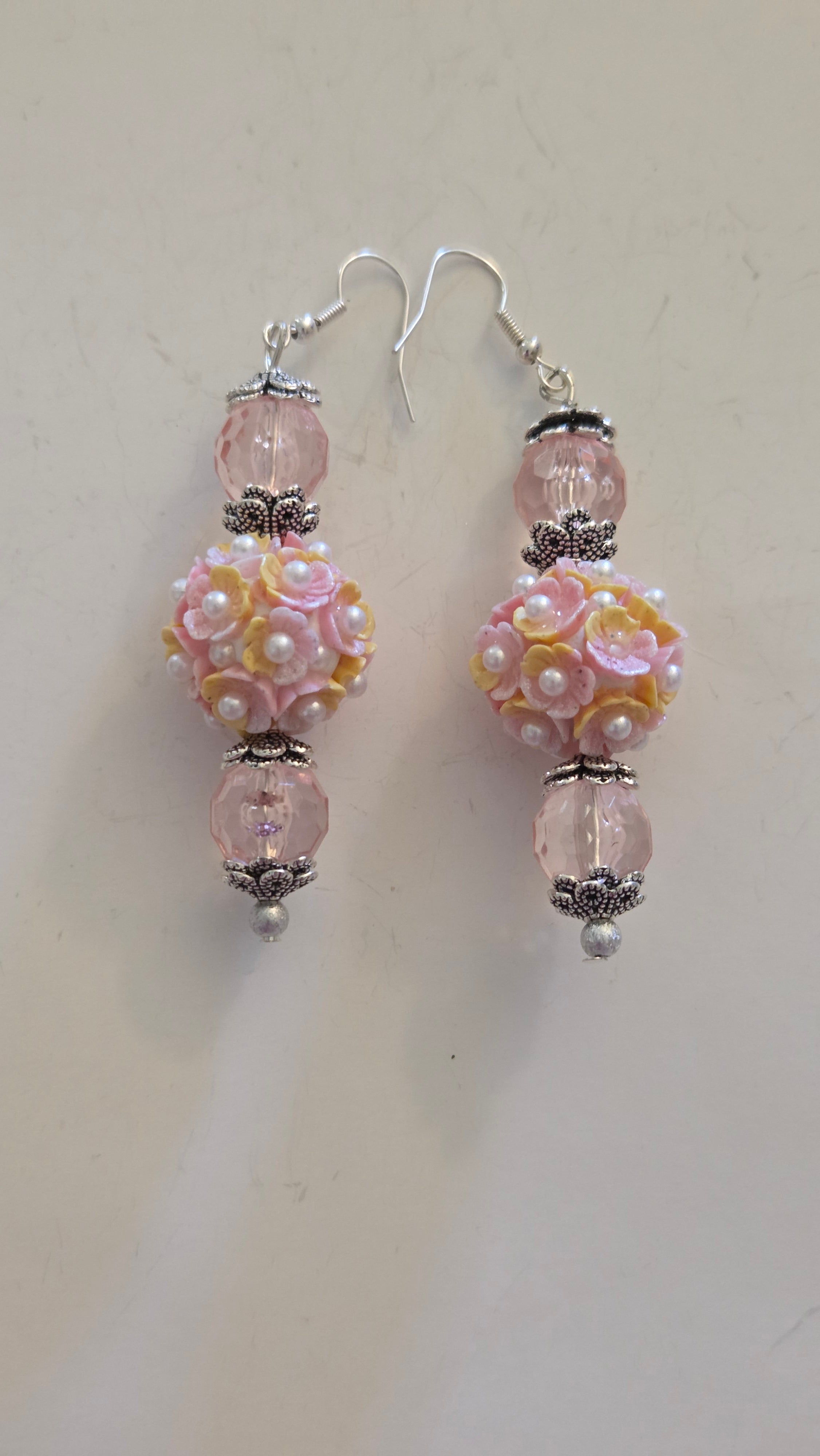 Pink & Yellow Flower Bead Earrings    #4805