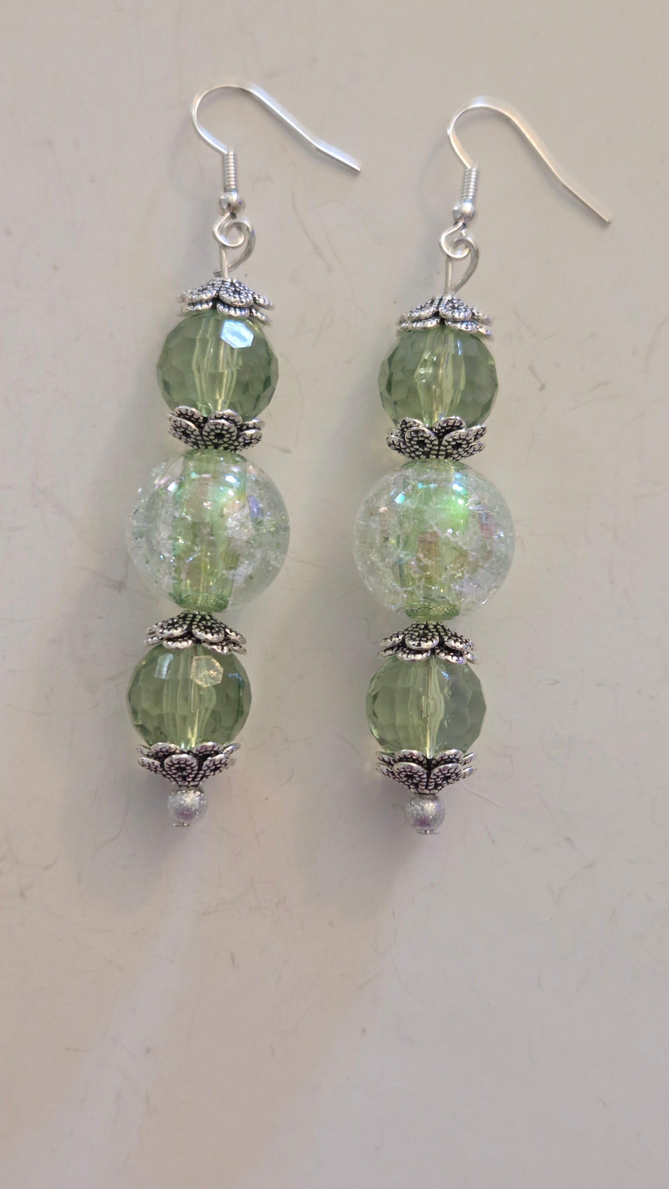 Green Beaded Earrings  #4810