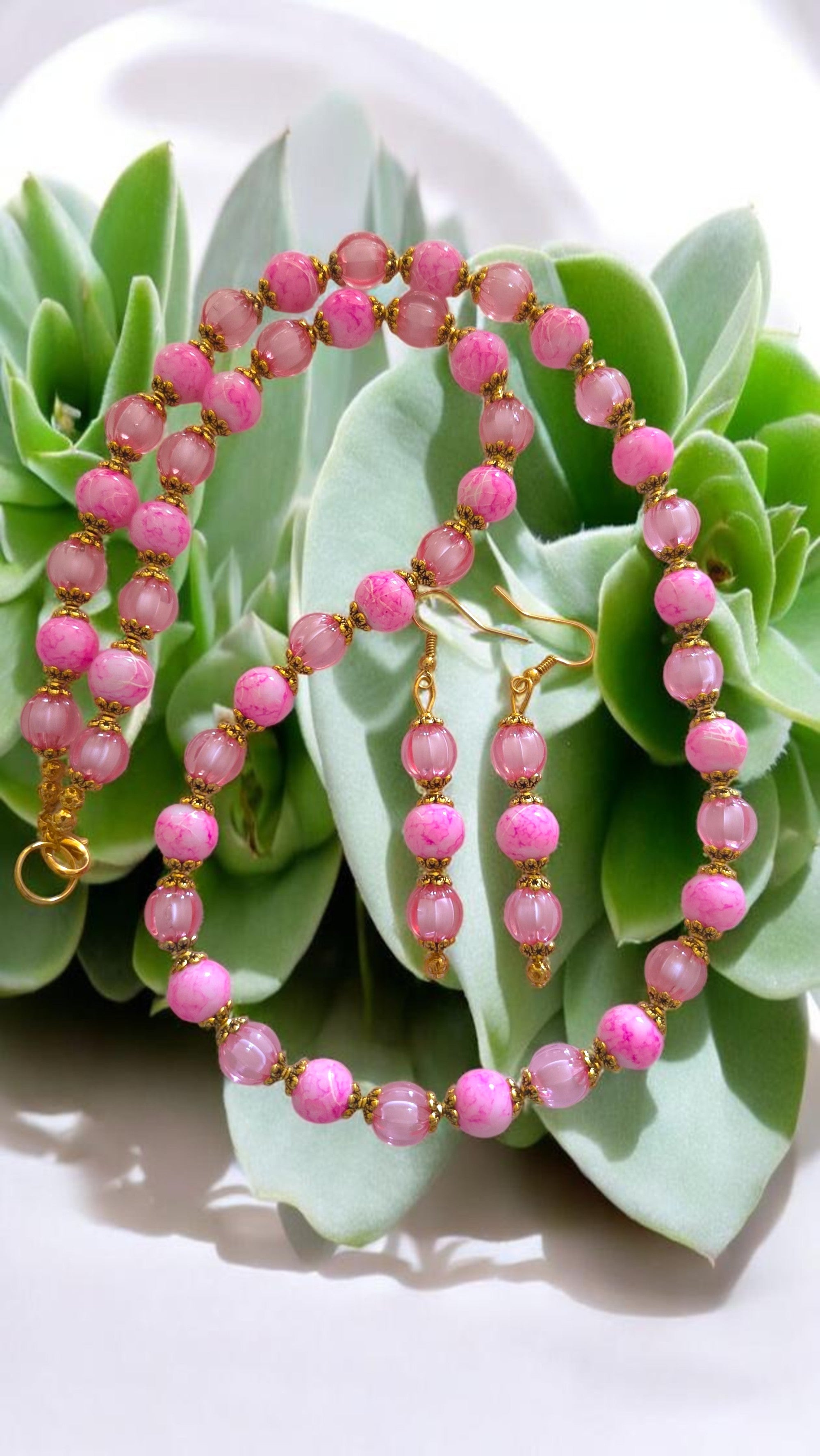 Pink Beaded Jewelry Set    #4738