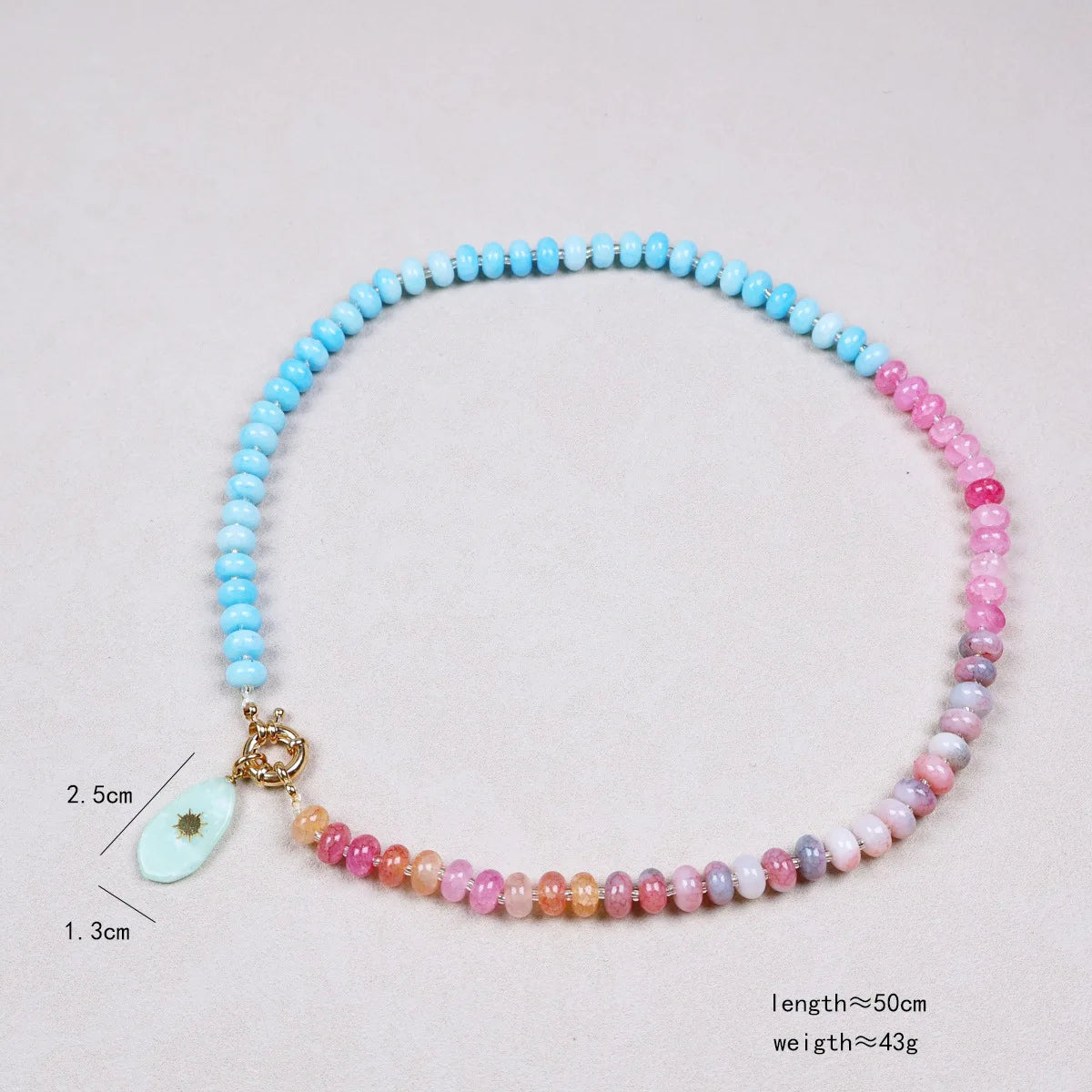 2026 European and American Style Natural Stone Pendant Colorful Bead Necklace Summer Beach Dopamine Necklace Gift