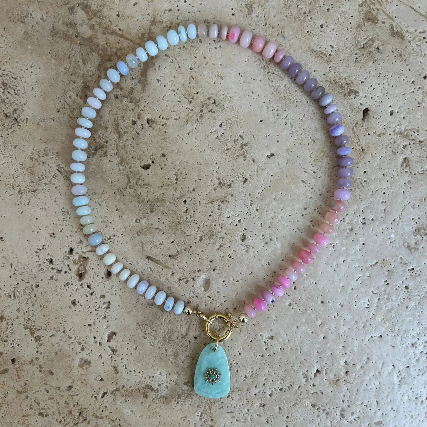 2026 European and American Style Natural Stone Pendant Colorful Bead Necklace Summer Beach Dopamine Necklace Gift
