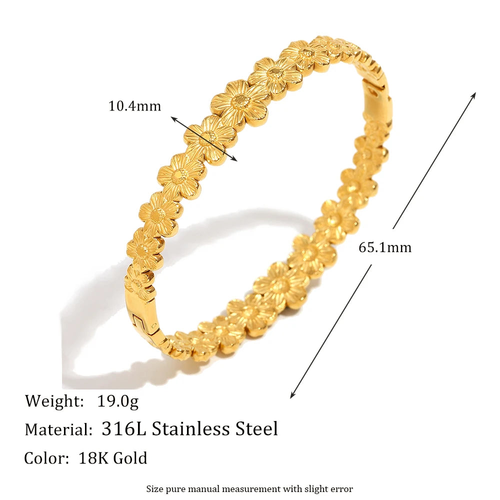 E.B.belle Fashion Mini Double Color Oval Flower Bracelet PVD Plated Stainless Steel Waterproof Women Jewelry Accessories