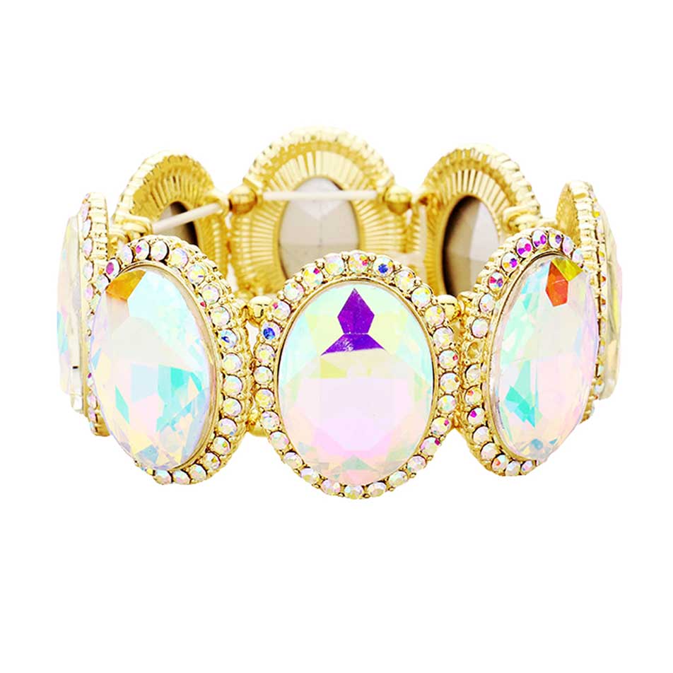 Rhinestone Trim Oval Crystal Stretch Evening Bracelet