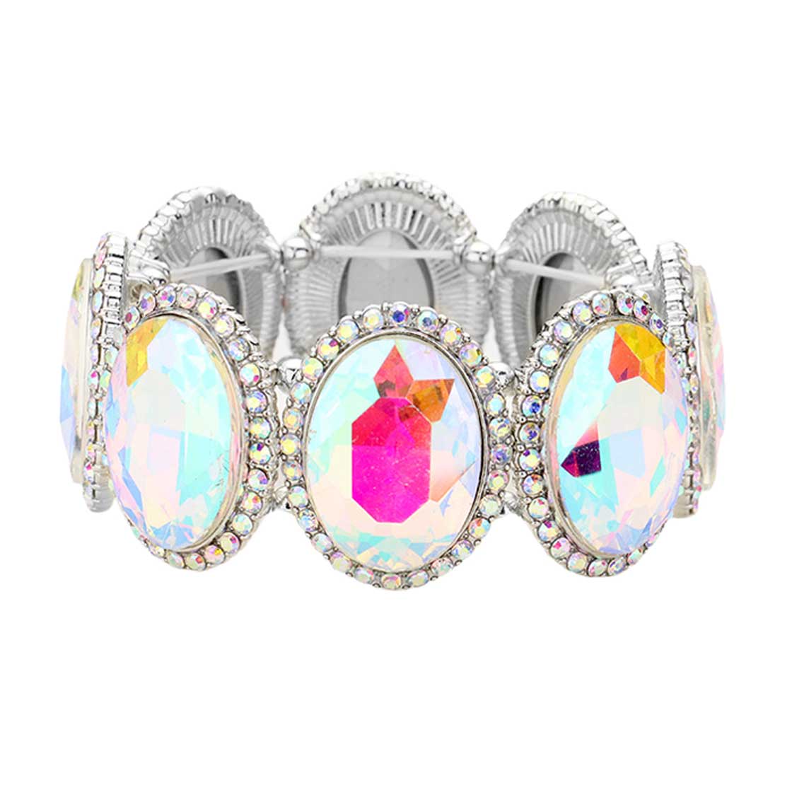 Rhinestone Trim Oval Crystal Stretch Evening Bracelet