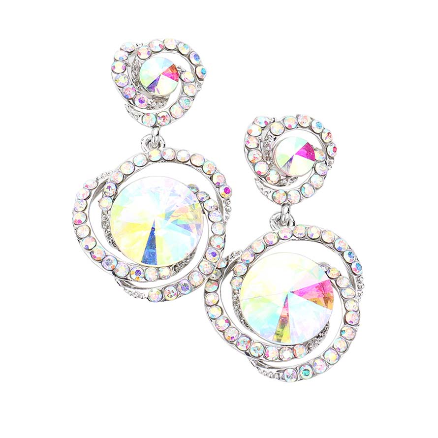 Round Stone Accented Link Dangle Evening Earrings