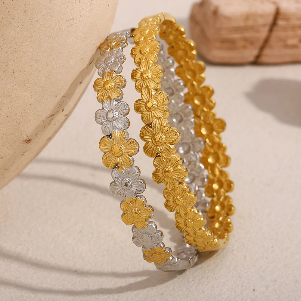 E.B.belle Fashion Mini Double Color Oval Flower Bracelet PVD Plated Stainless Steel Waterproof Women Jewelry Accessories