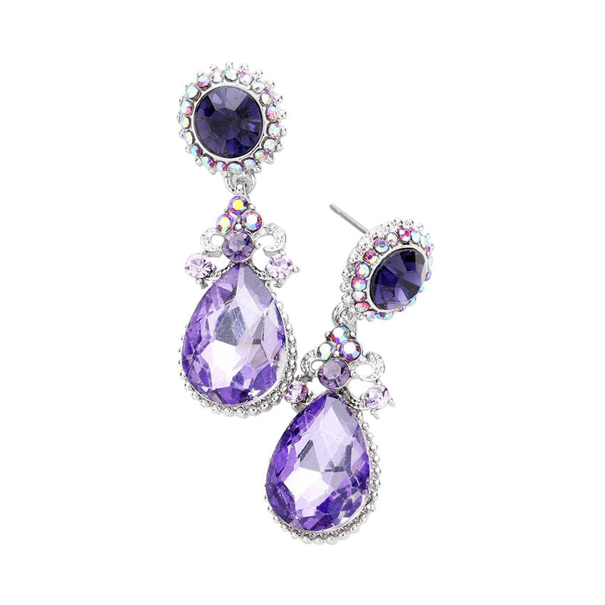 Glass Crystal Teardrop Dangle Evening Earrings
