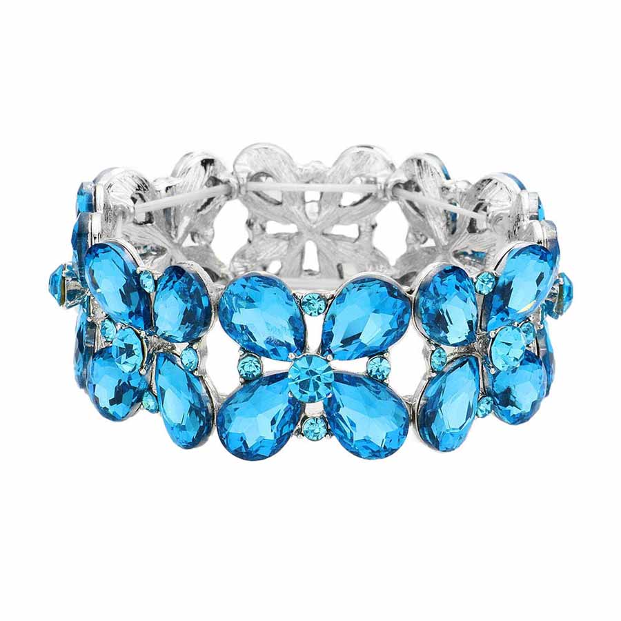 Floral Teardrop Glass Crystal Stretch Evening Bracelet