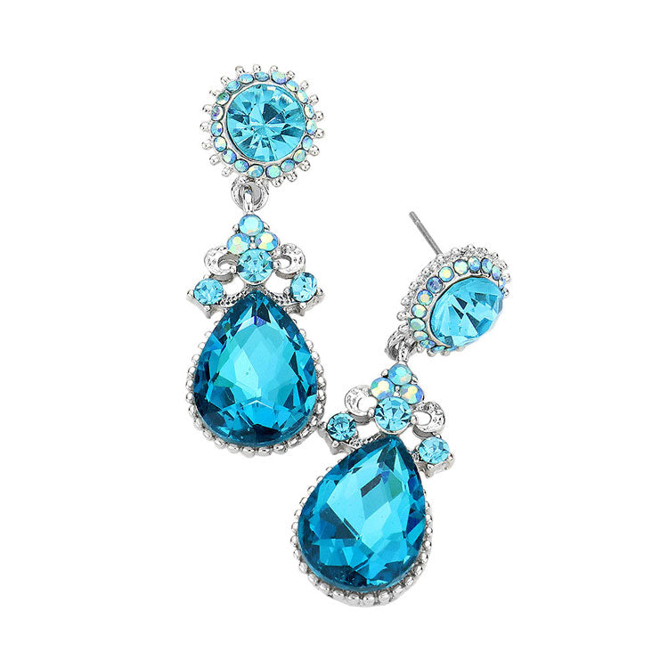 Glass Crystal Teardrop Dangle Evening Earrings