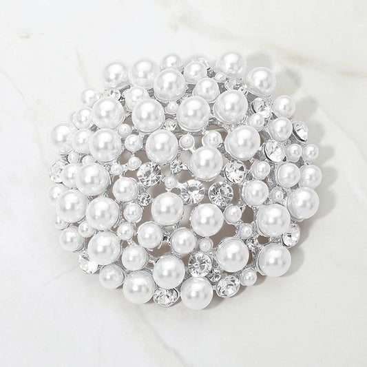 Pearl Crystal Cluster Pin Brooch