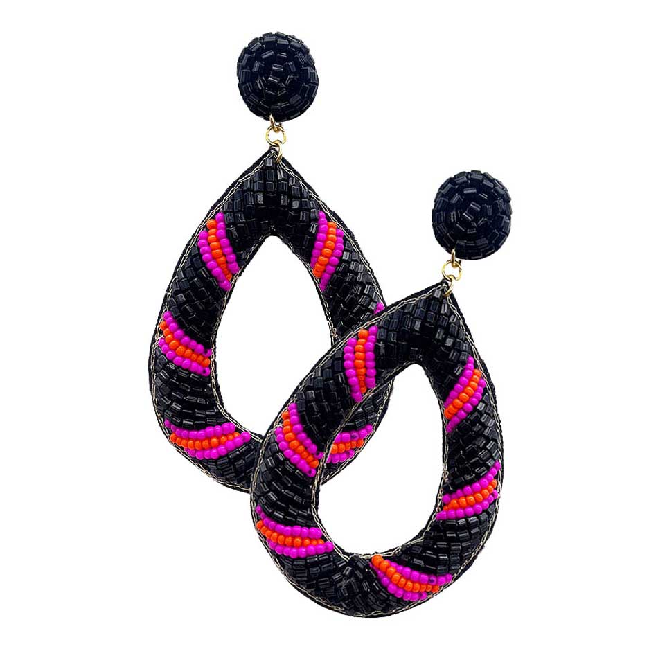 Felt Back Beaded Open Teardrop Dangle Earrings