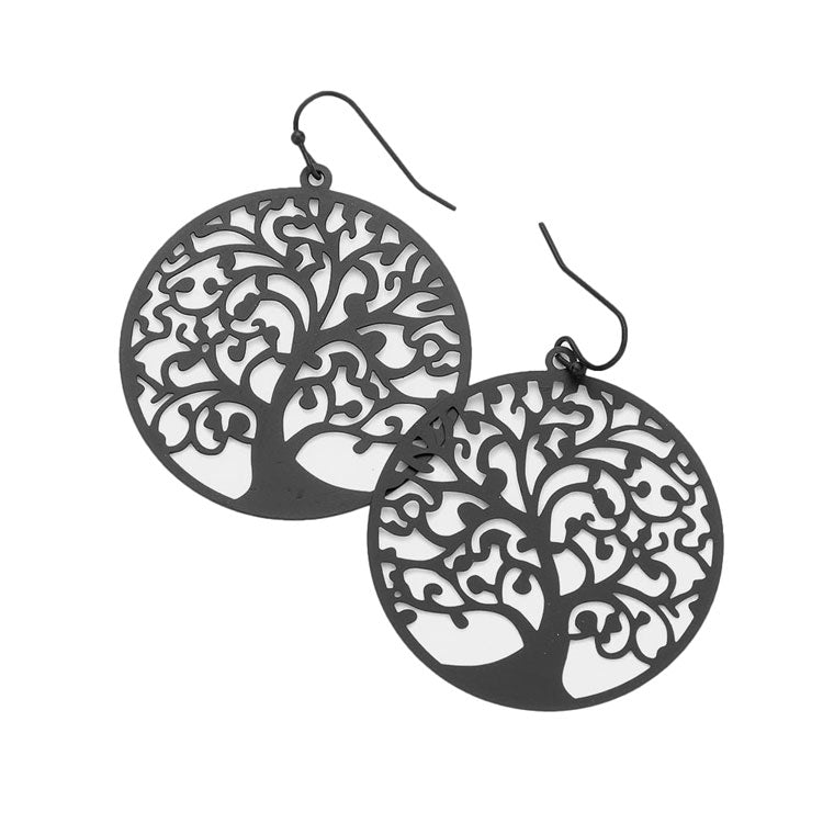 Filigree Metal Tree of Life Dangle Earrings