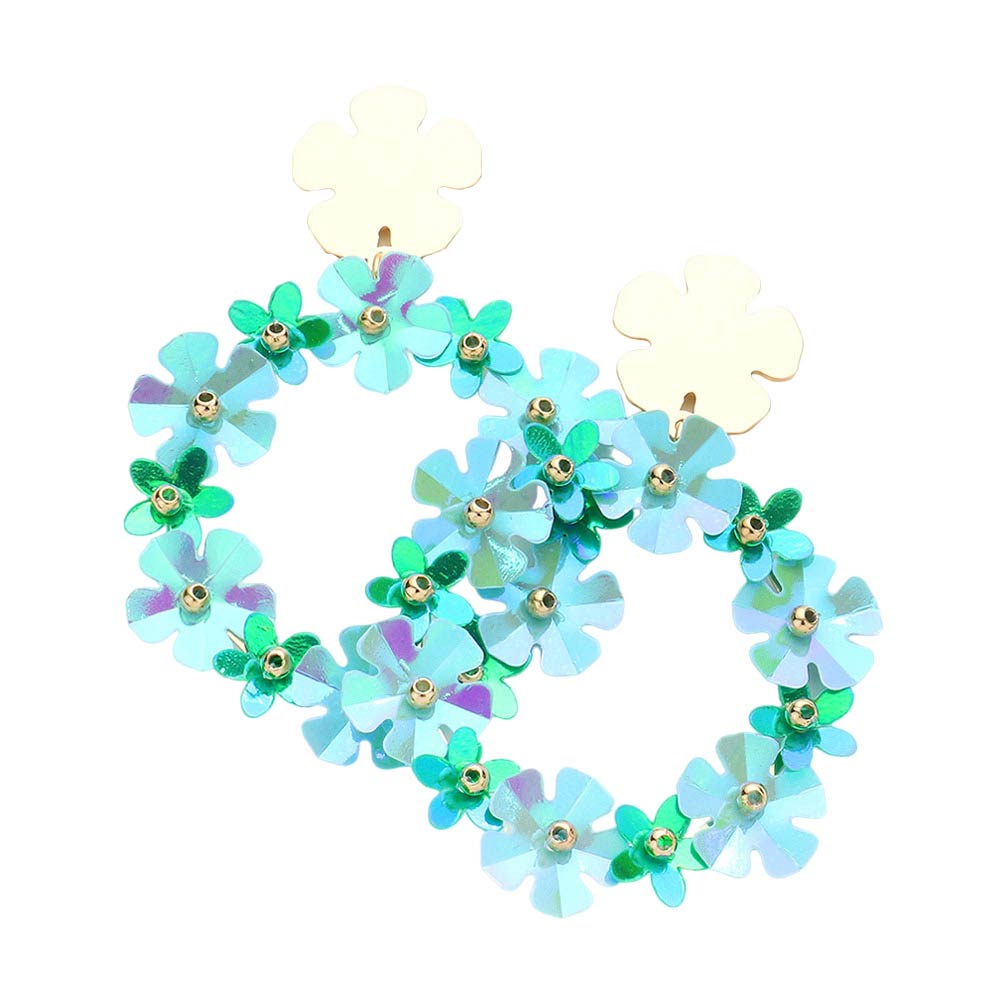 Flower Cluster Open Circle Dangle Earrings