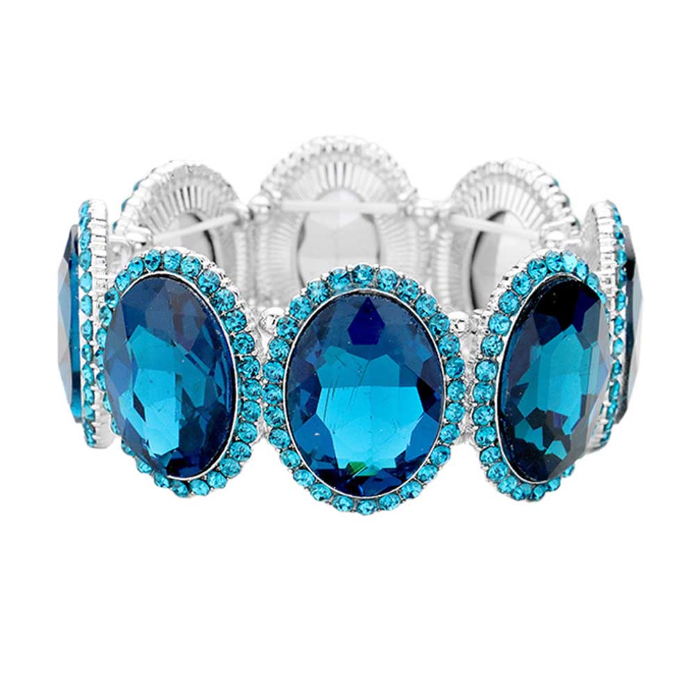 Rhinestone Trim Oval Crystal Stretch Evening Bracelet