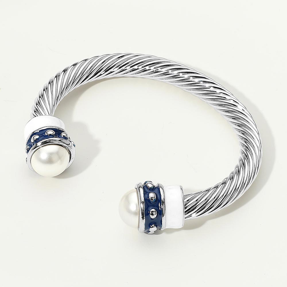 Pearl Tip Enamel Two Tone Cuff Bracelet
