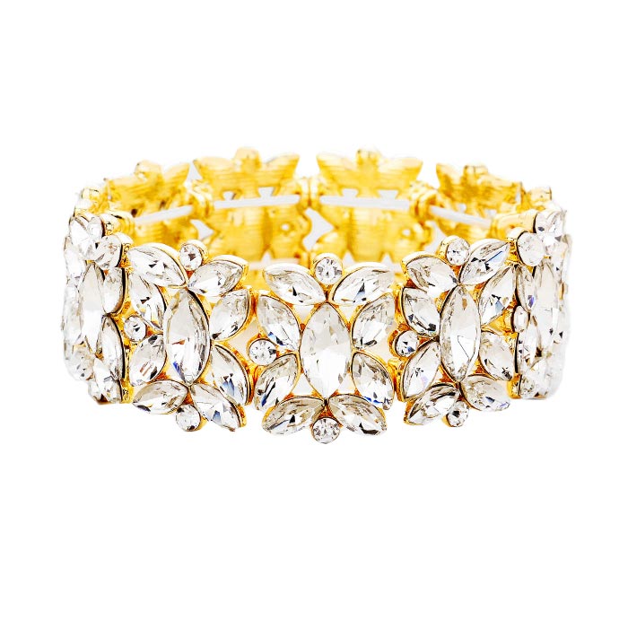 Marquise Floral Oval Crystal Cluster Stretch Evening Bracelet