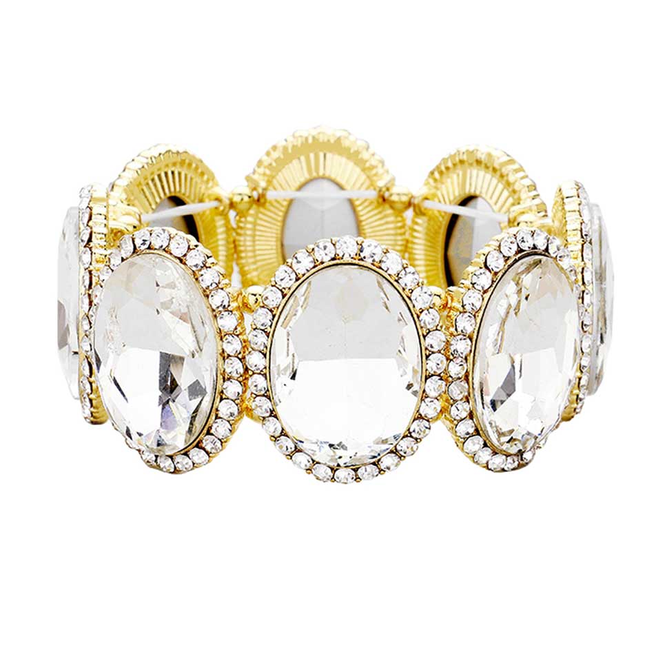 Rhinestone Trim Oval Crystal Stretch Evening Bracelet