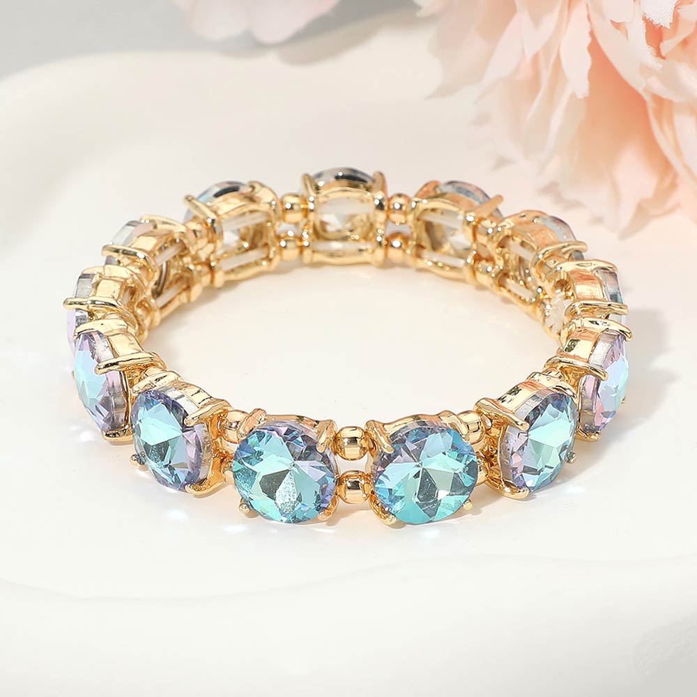 Women's Round Stone Cluster Beaded Stretch Evening Bracelet