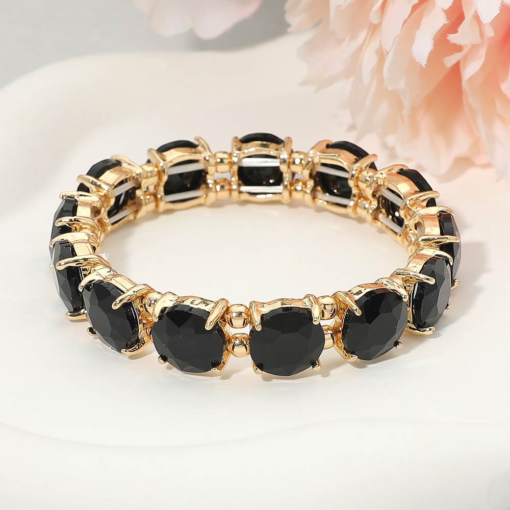Women's Round Stone Cluster Beaded Stretch Evening Bracelet