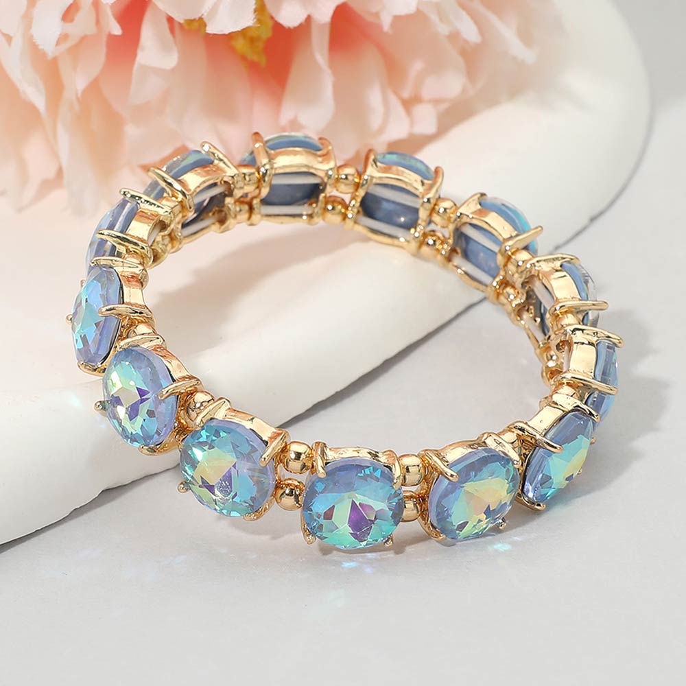 Women's Round Stone Cluster Beaded Stretch Evening Bracelet