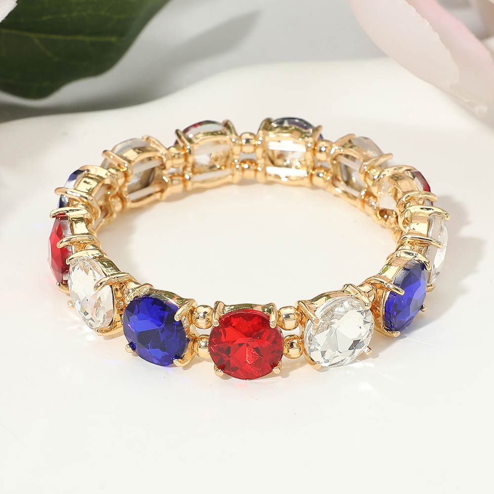 Women's Round Stone Cluster Beaded Stretch Evening Bracelet
