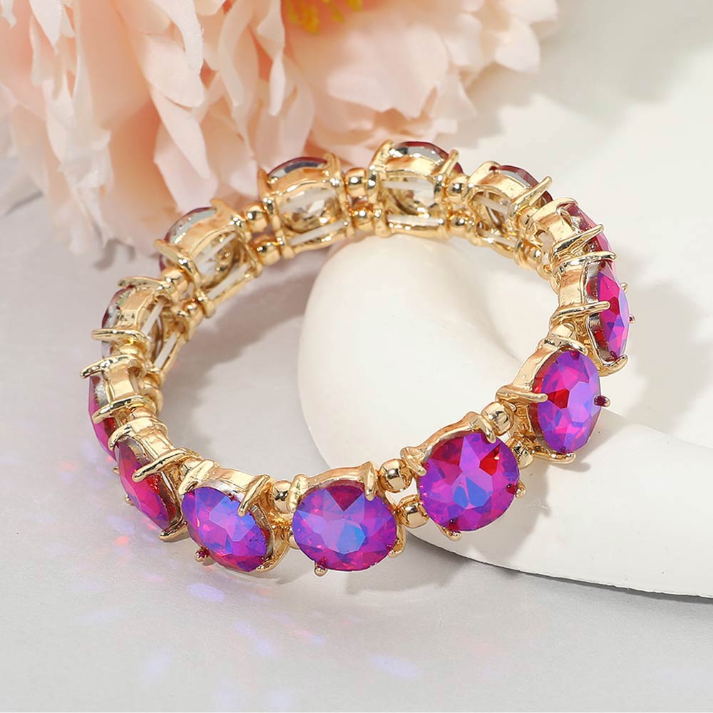 Women's Round Stone Cluster Beaded Stretch Evening Bracelet