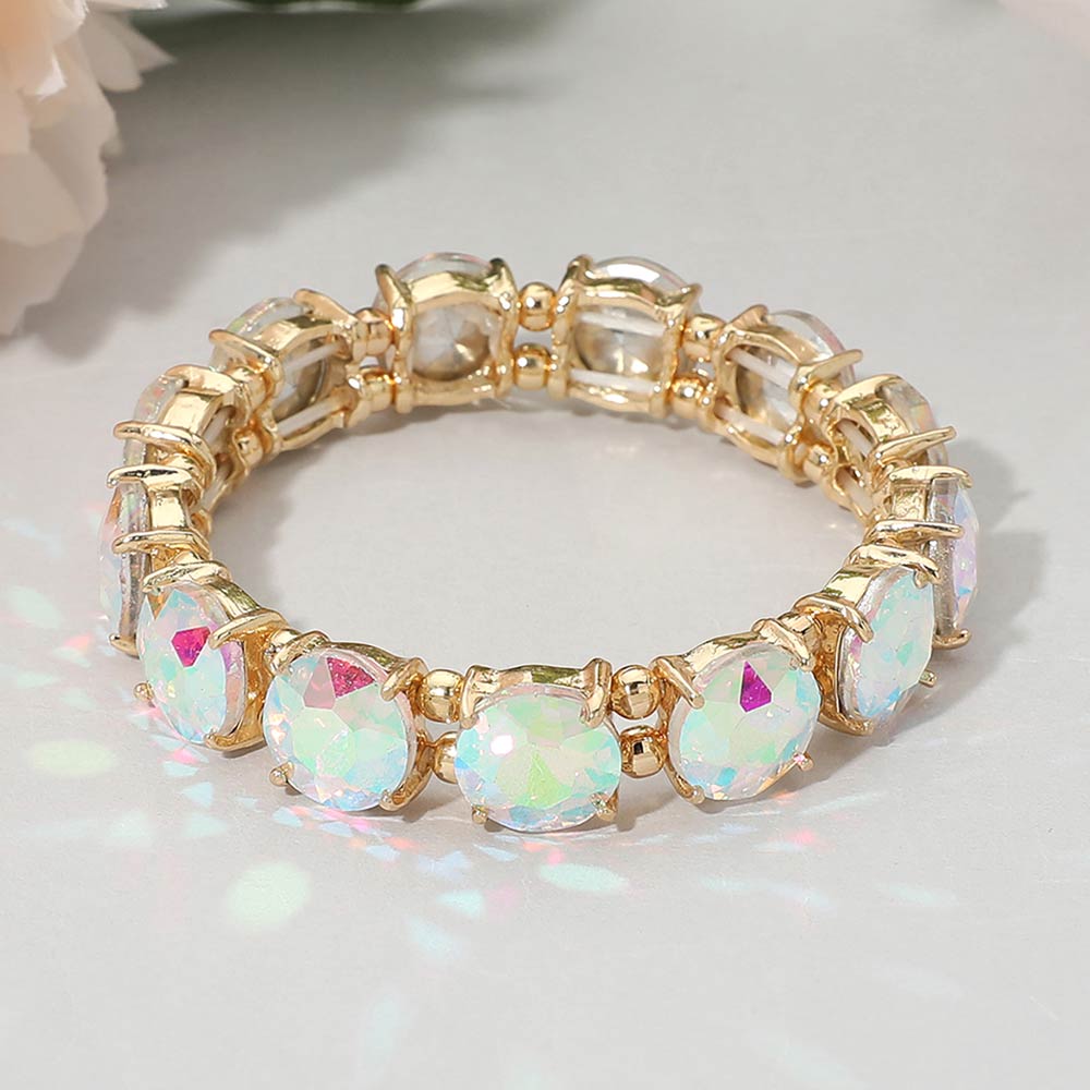 Women's Round Stone Cluster Beaded Stretch Evening Bracelet