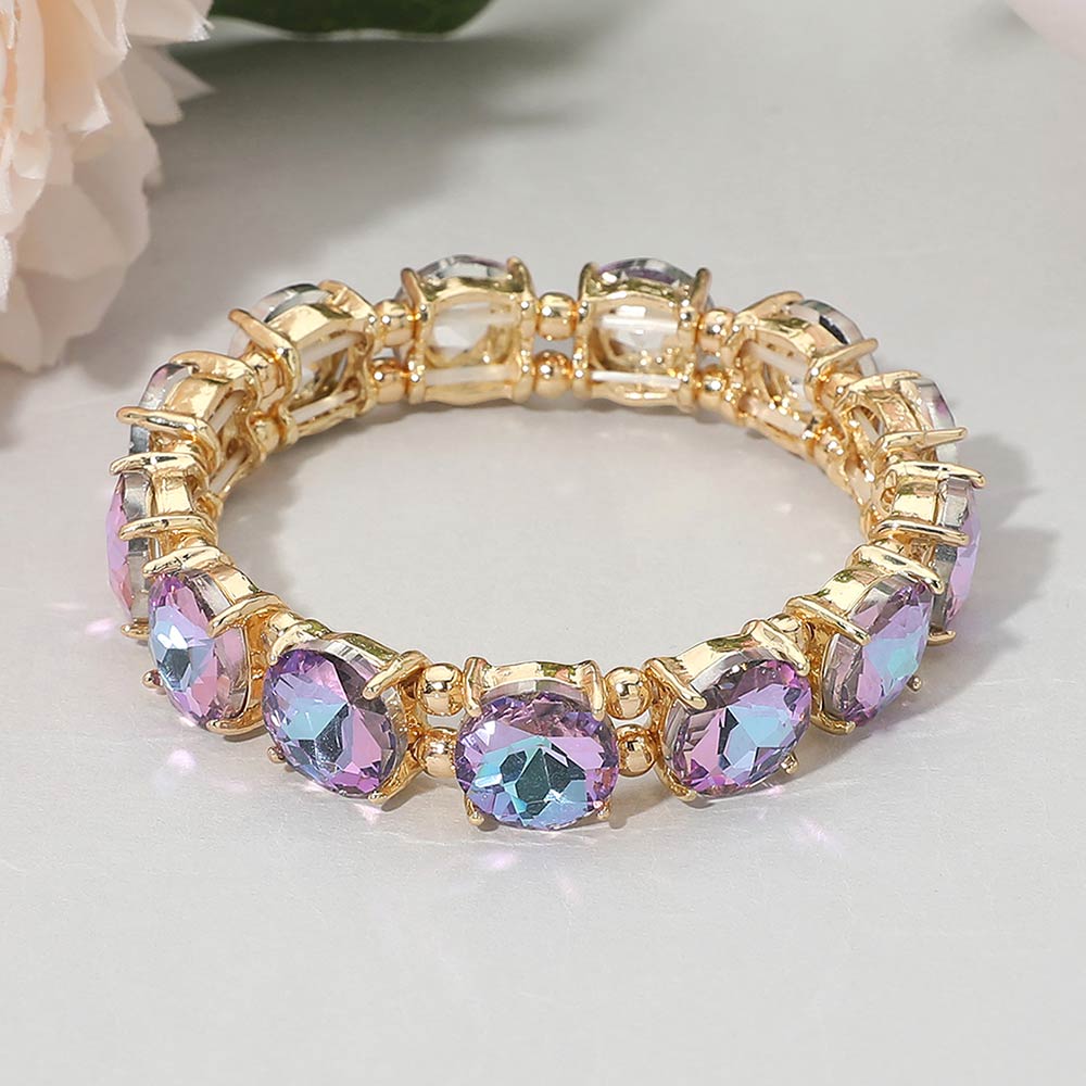 Women's Round Stone Cluster Beaded Stretch Evening Bracelet