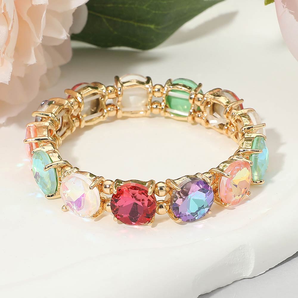 Women's Round Stone Cluster Beaded Stretch Evening Bracelet
