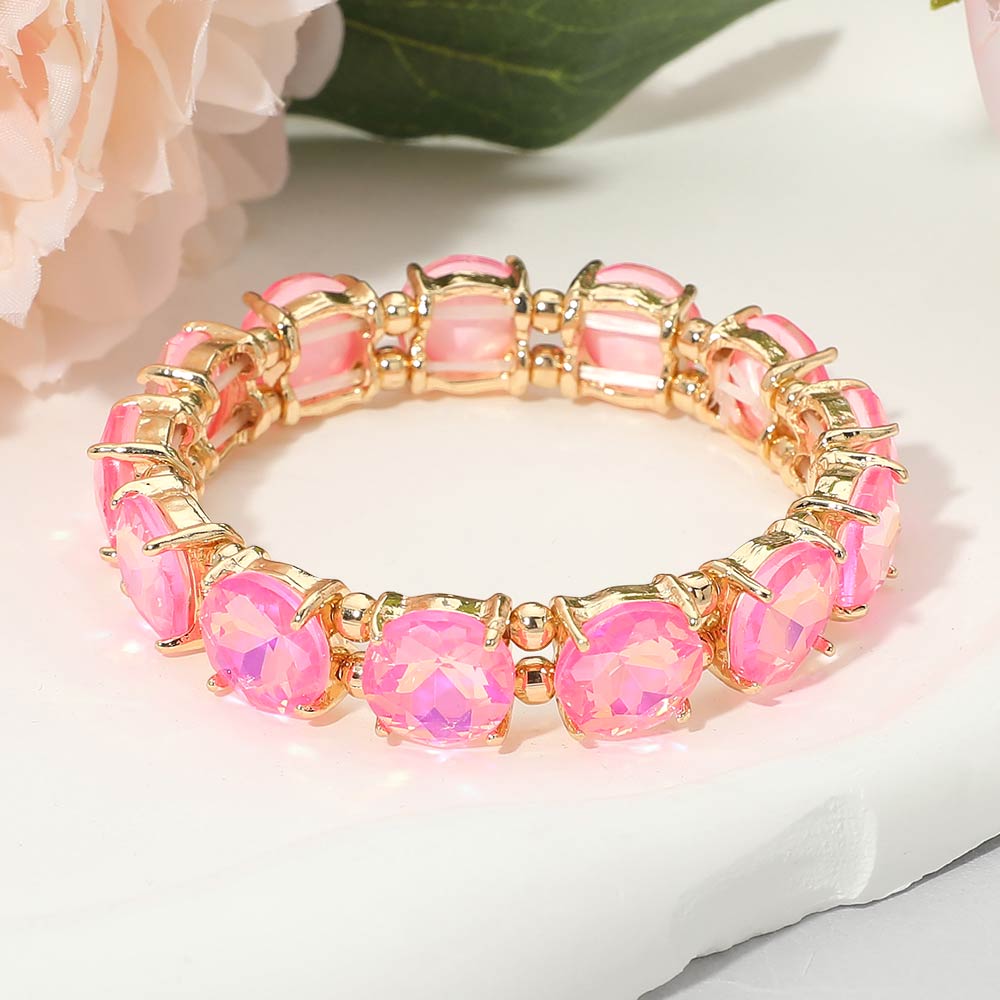 Women's Round Stone Cluster Beaded Stretch Evening Bracelet
