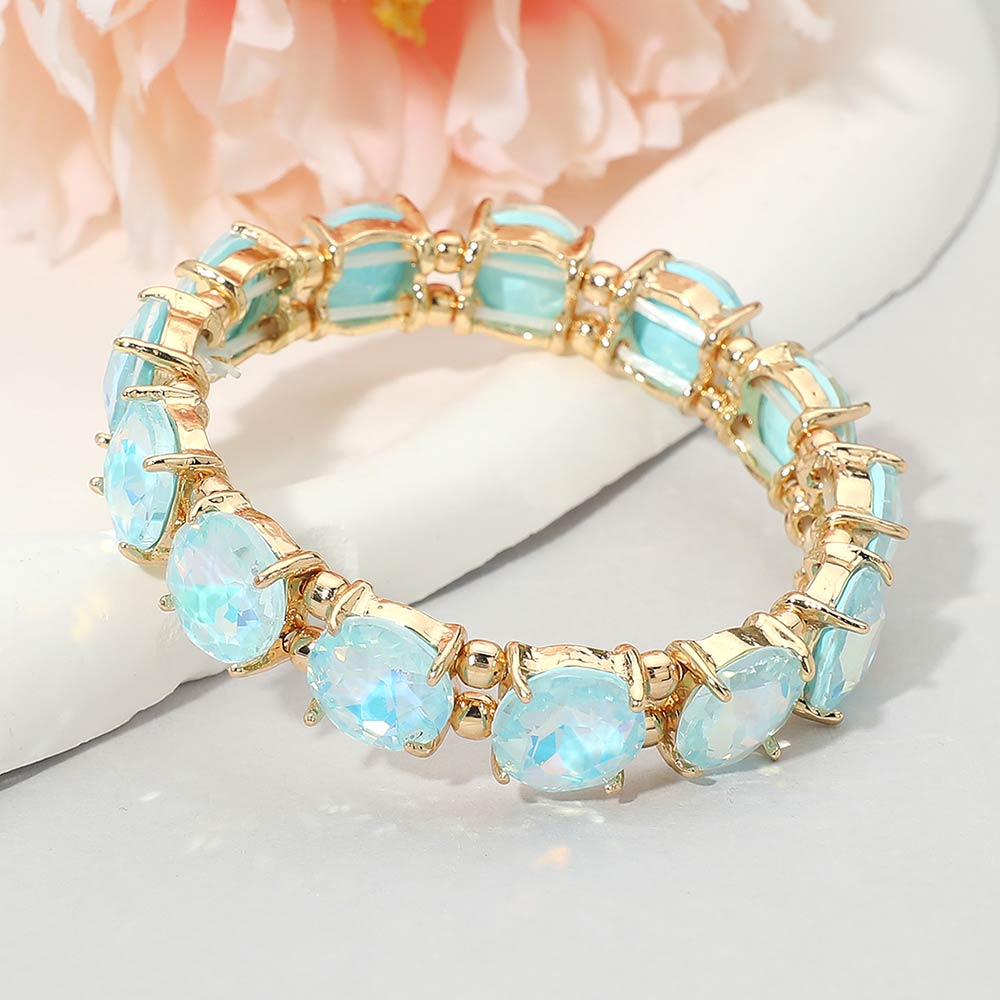 Women's Round Stone Cluster Beaded Stretch Evening Bracelet