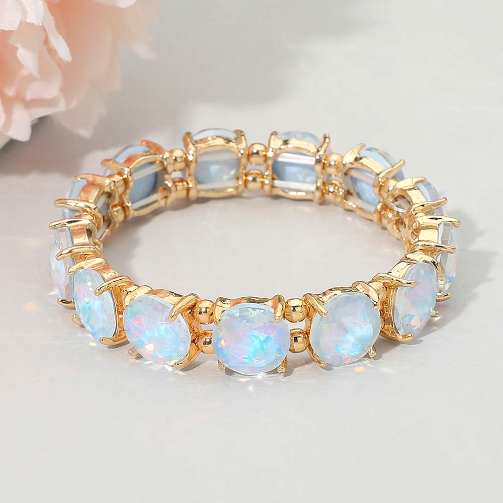 Women's Round Stone Cluster Beaded Stretch Evening Bracelet