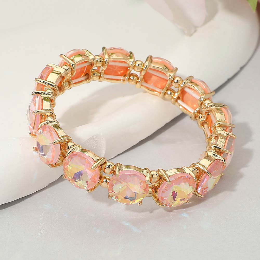 Women's Round Stone Cluster Beaded Stretch Evening Bracelet