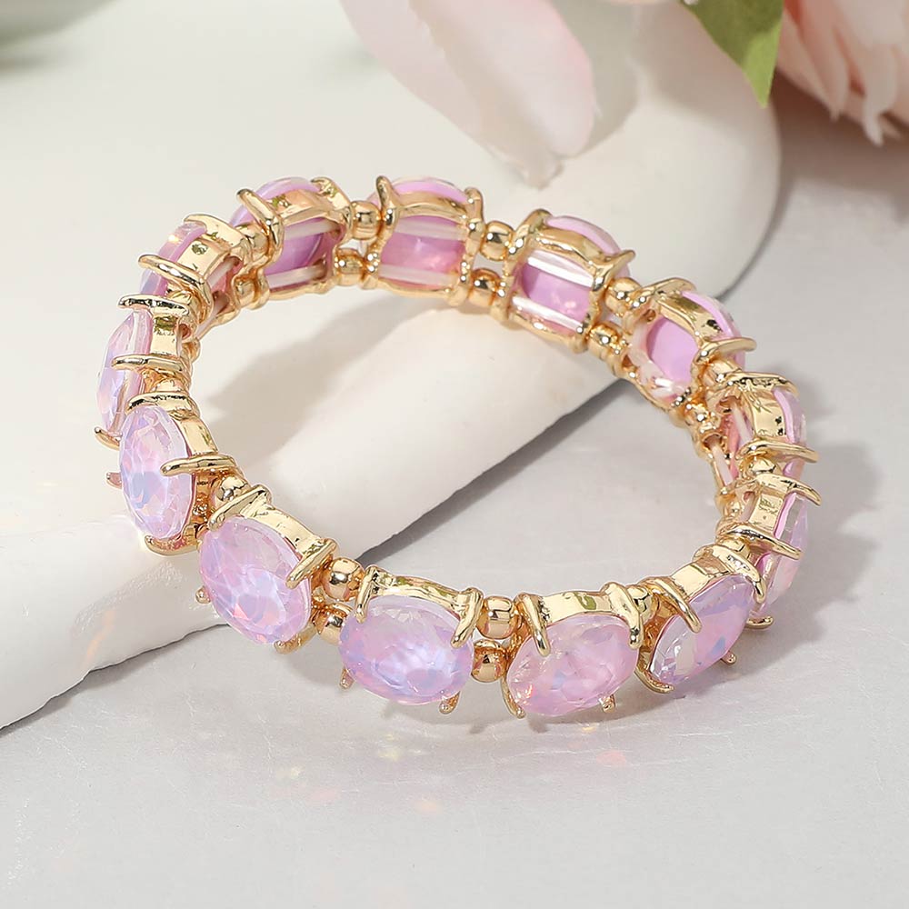Women's Round Stone Cluster Beaded Stretch Evening Bracelet