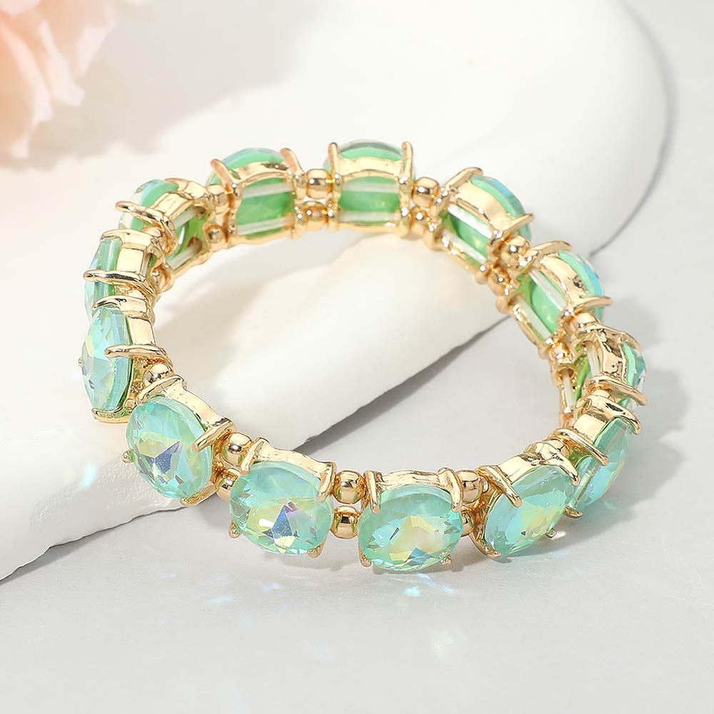 Women's Round Stone Cluster Beaded Stretch Evening Bracelet