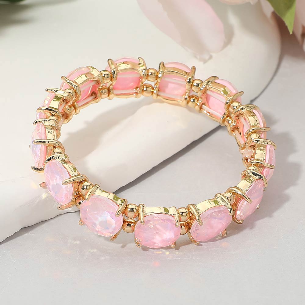 Women's Round Stone Cluster Beaded Stretch Evening Bracelet