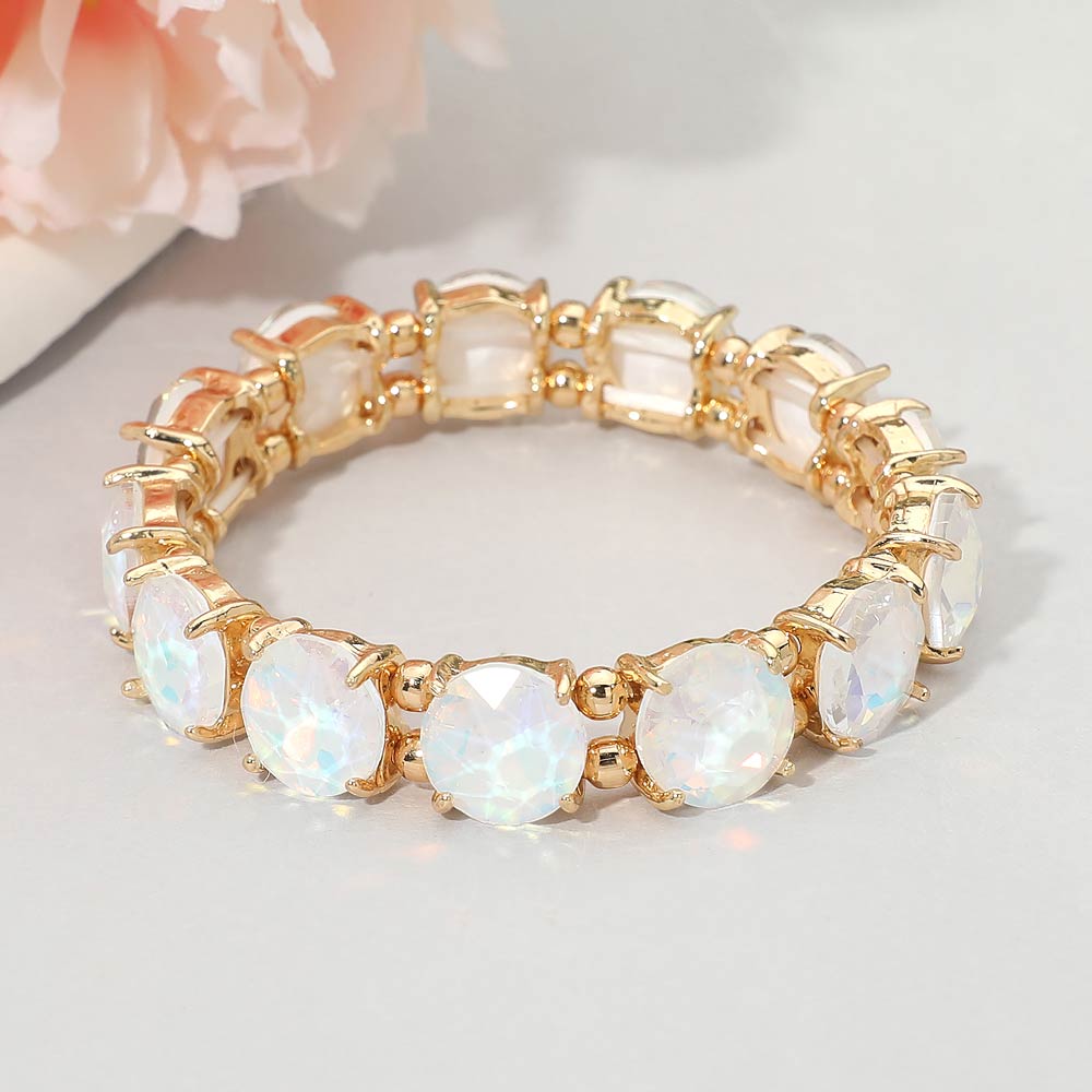 Women's Round Stone Cluster Beaded Stretch Evening Bracelet