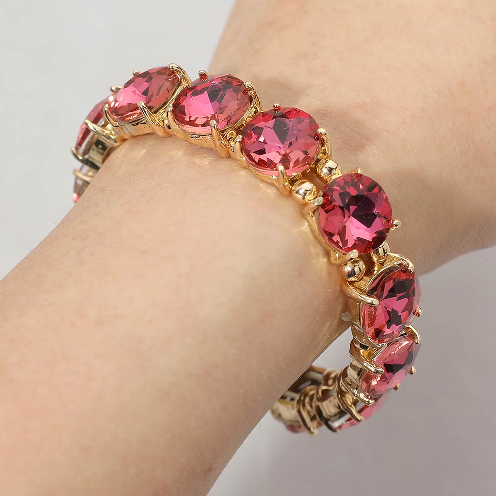Women's Round Stone Cluster Beaded Stretch Evening Bracelet
