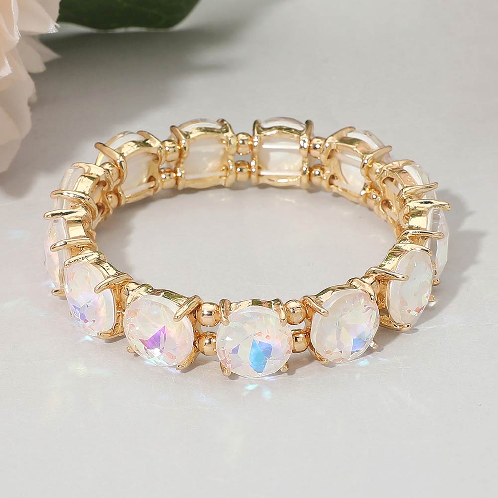 Women's Round Stone Cluster Beaded Stretch Evening Bracelet