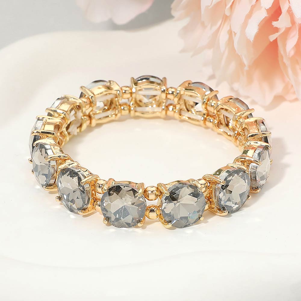 Women's Round Stone Cluster Beaded Stretch Evening Bracelet
