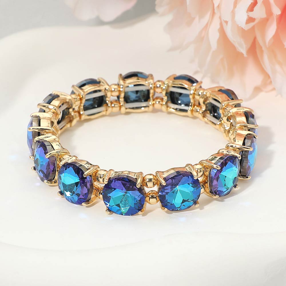Women's Round Stone Cluster Beaded Stretch Evening Bracelet