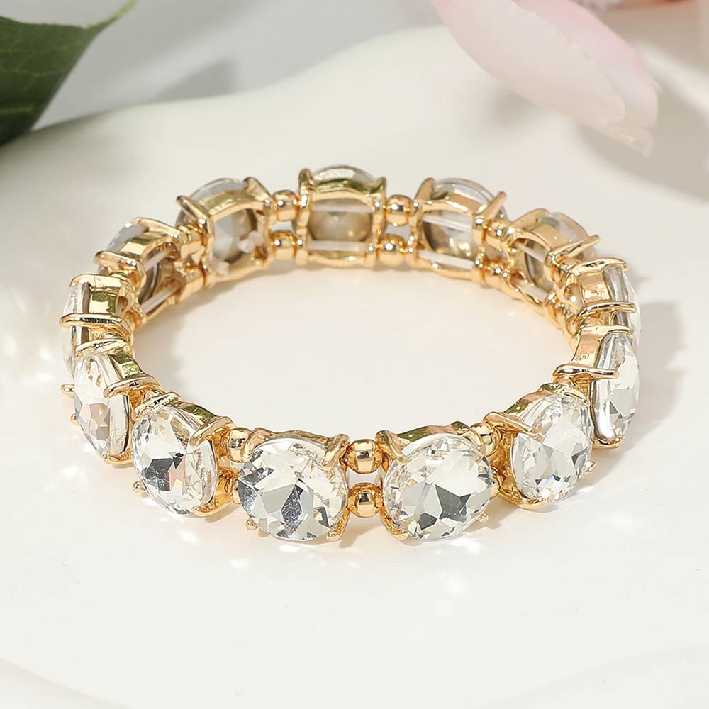 Women's Round Stone Cluster Beaded Stretch Evening Bracelet