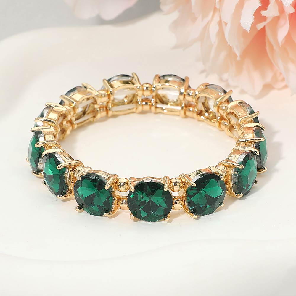 Women's Round Stone Cluster Beaded Stretch Evening Bracelet