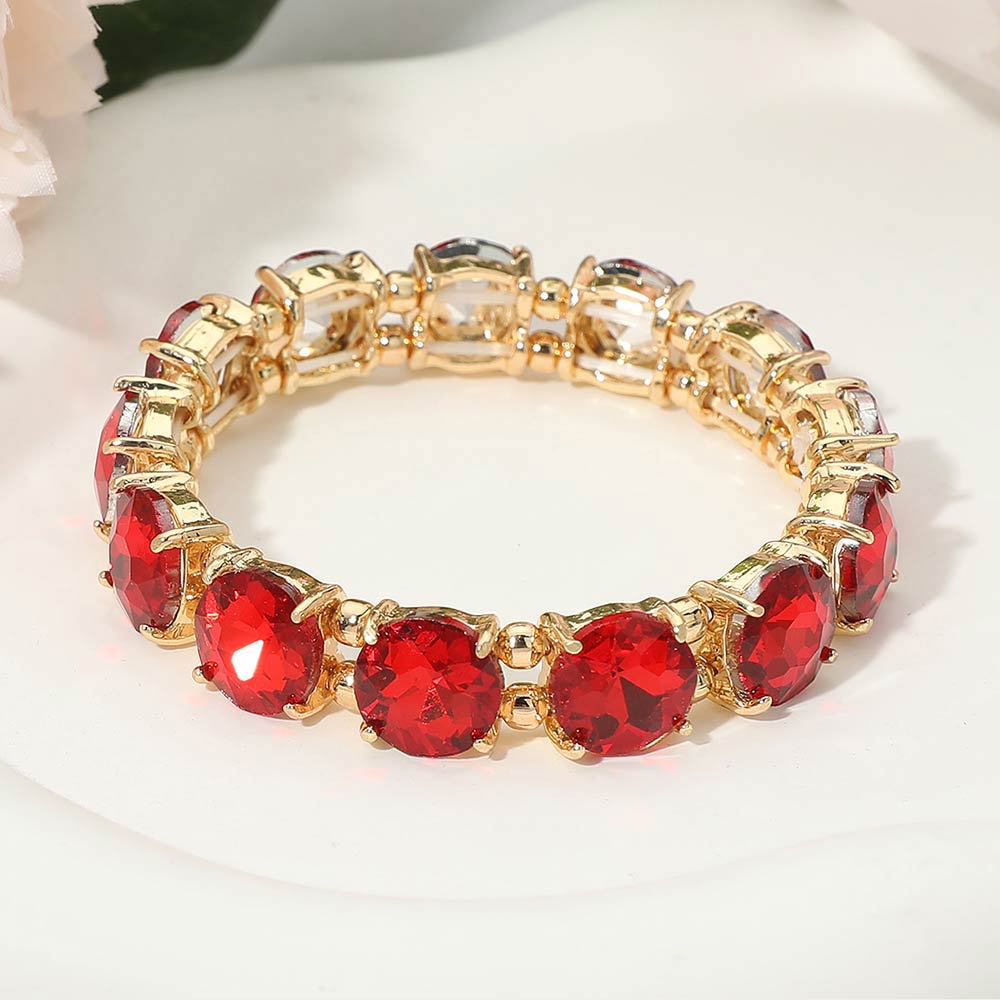 Women's Round Stone Cluster Beaded Stretch Evening Bracelet