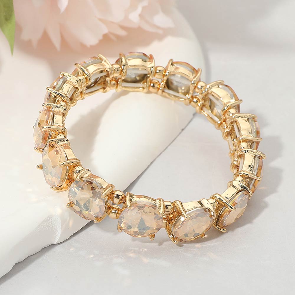Women's Round Stone Cluster Beaded Stretch Evening Bracelet