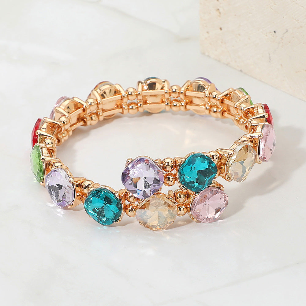 Square Stone Cluster Link Adjustable Evening Bracelet