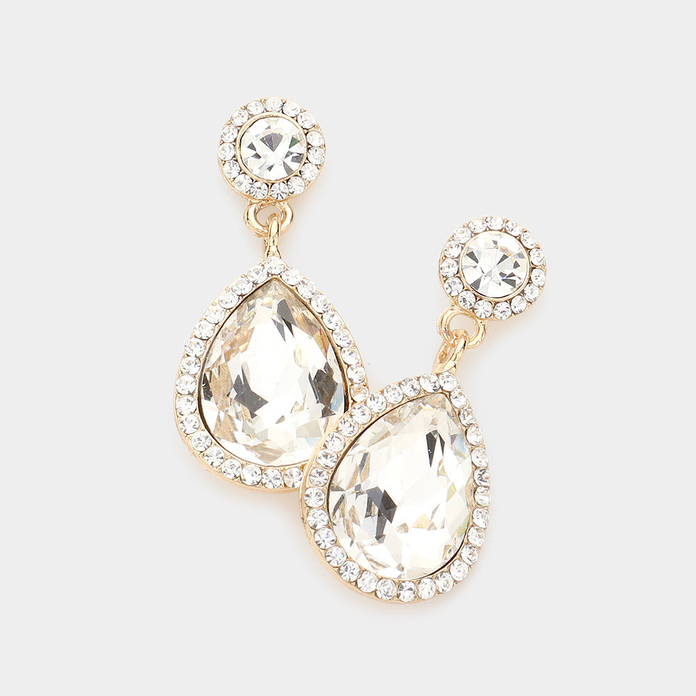Rhinestone Trim Teardrop Crystal Evening Earrings