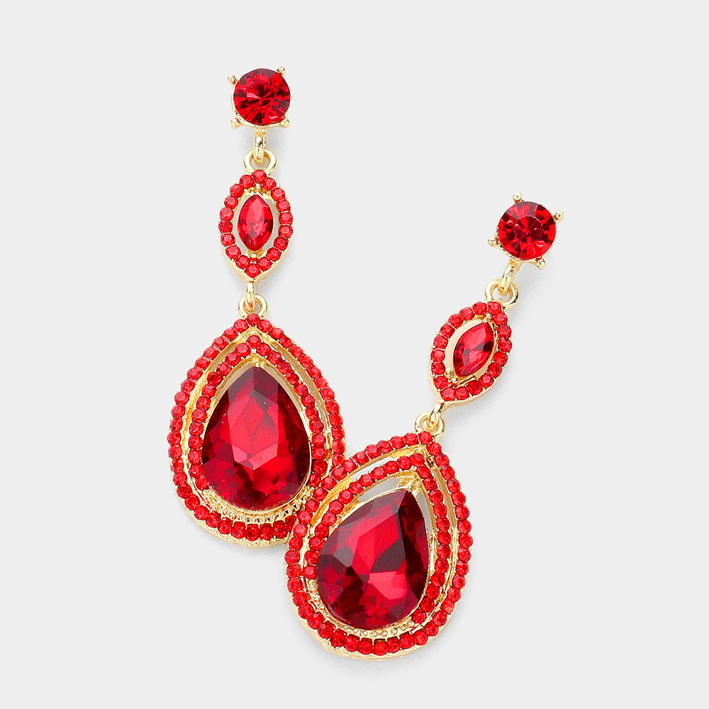 Women's Glass Crystal Teardrop Evening Dangle Earrings